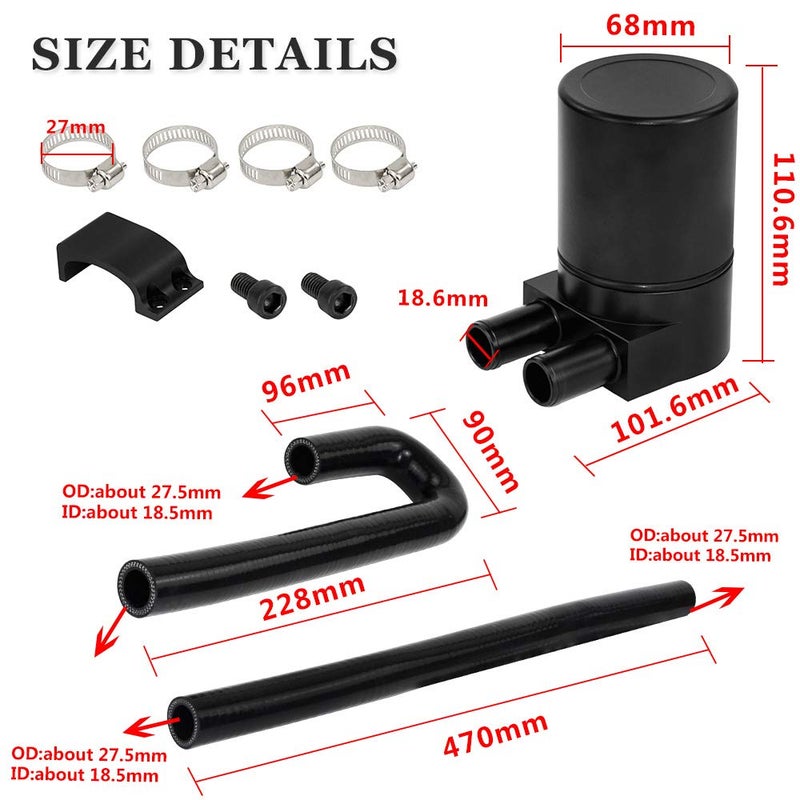 PQY Black Aluminum Alloy Reservior Oil Catch Can Tank with Silicone Radiator Hose Compatible with BMW N54 335i 135i E90 E92 E82 2006-2010 - Image 4